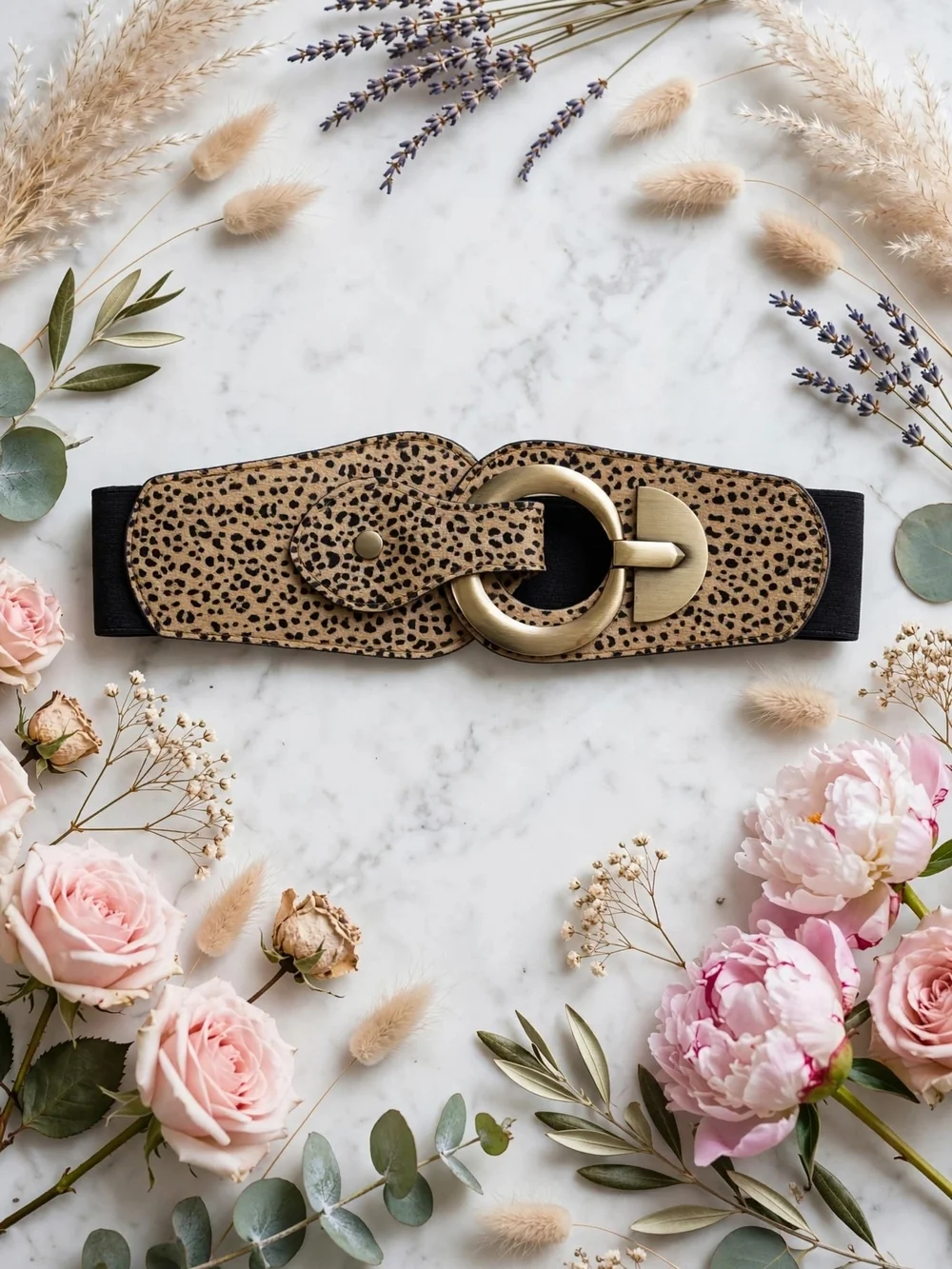 Women's vintage elastic belt with copper buckle